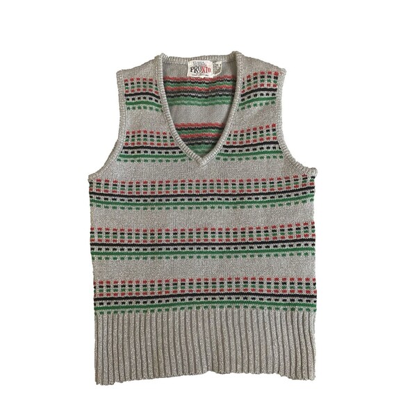 Vintage 60s/70s PRONTO Shimmer Metallic Knit Sweater Vest Sz S Preppy Clueless - Picture 10 of 10